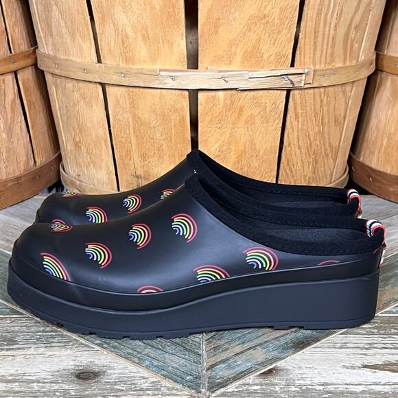 Hunter PLAY Logo Rainbow All Over Print Slip-On Mules Clogs Womens Size 10 - Picture 2 of 11
